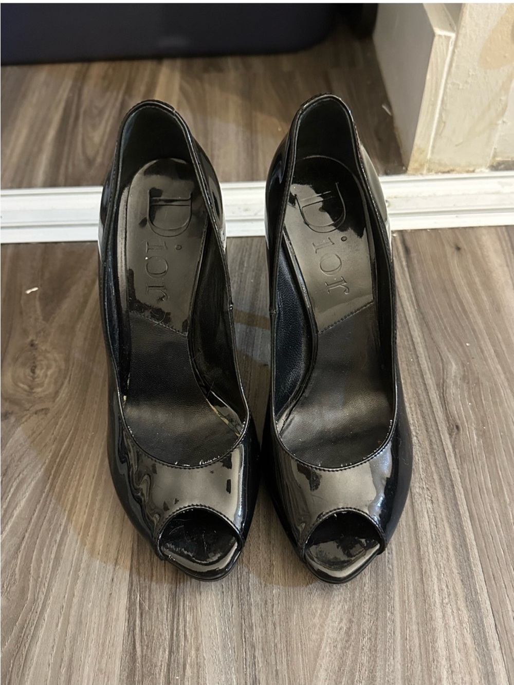 Dior Black Patent Peep-Toe Heels